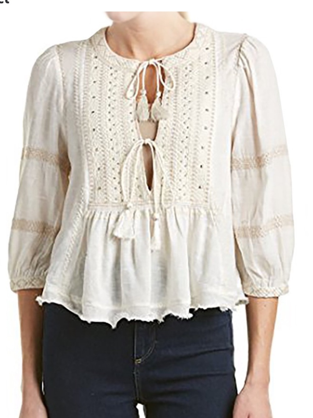 GORGEOUS FREE PEOPLE "THE
WILD LIFE" Boho Cottagecore Peasant BLOUSE SZ L